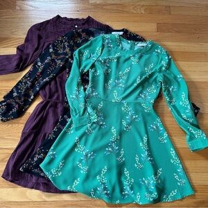 3 Loft long sleeve Dresses bundle- Green, Purple, Black